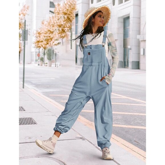 Women's Light Blue Casual Sleeveless Adjustable Straps Loose Harem Jumpsuits - Picture 5 of 5